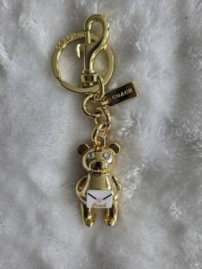 C Logo Gold Teddy Bear Keychain Beautiful Bag Charm